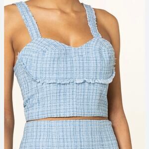 Guess Denim Blue Metallic Tweed Emily Sleeveless Bustier Crop Top XS/Small NWT
